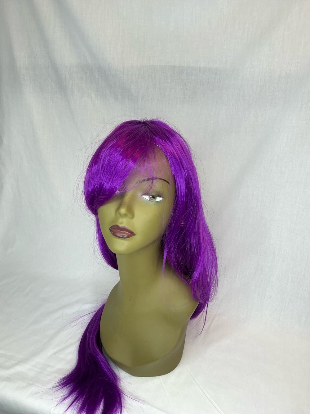 2155 - Vibrant Purple Long Synthetic Wig with Side-Swept Bangs